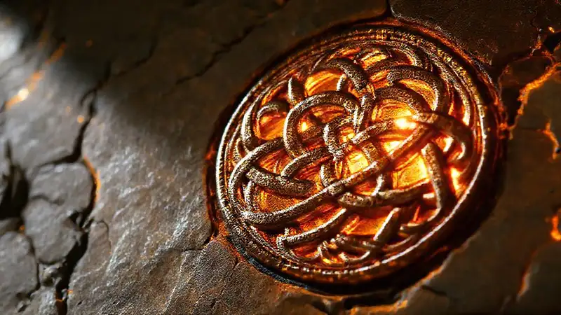 Here’s the concise sentence:Ancient Celtic knots glow in light