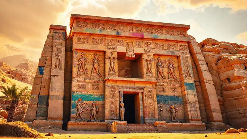 Here’s the single-sentence response:Ancient Egypt’s temple glows vividly